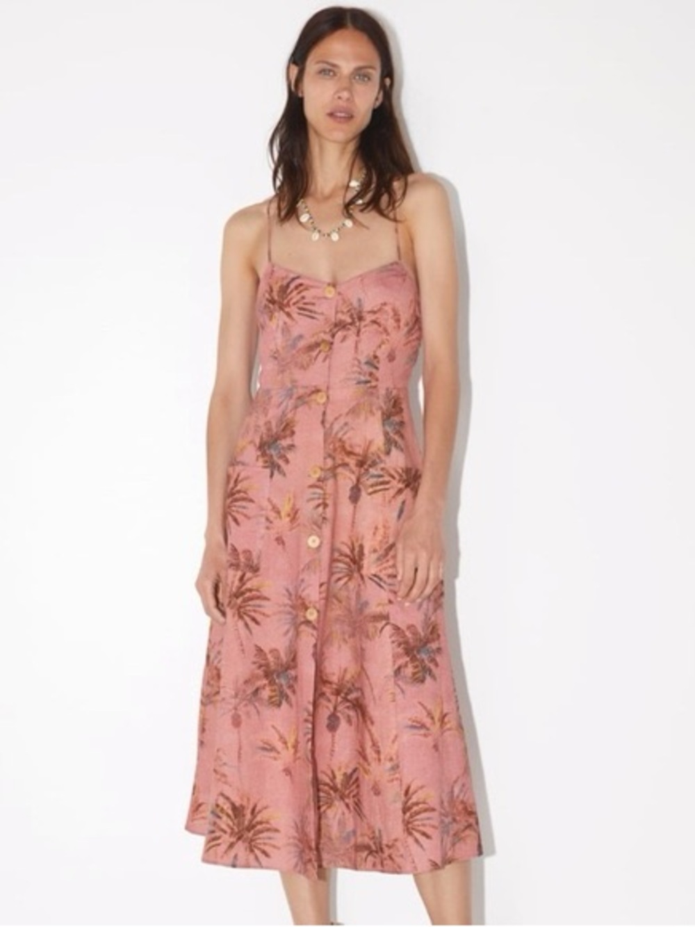 Zara Women’s Linen Open Back Palm Tree Dress